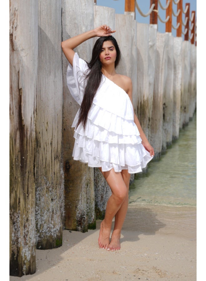 SJON Seafoam Frills One-Shoulder Dress - Image 4