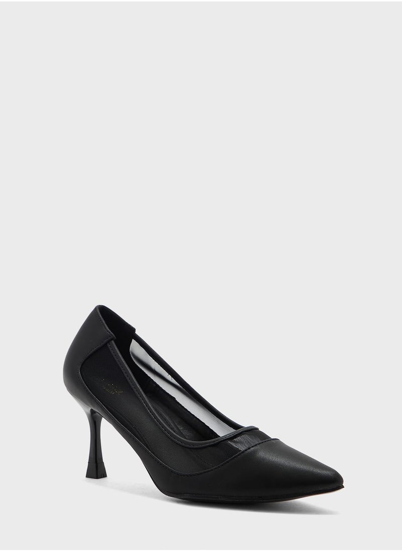 ELLA Faux Suede Sheer Trim Pointed Pump  - Image 2