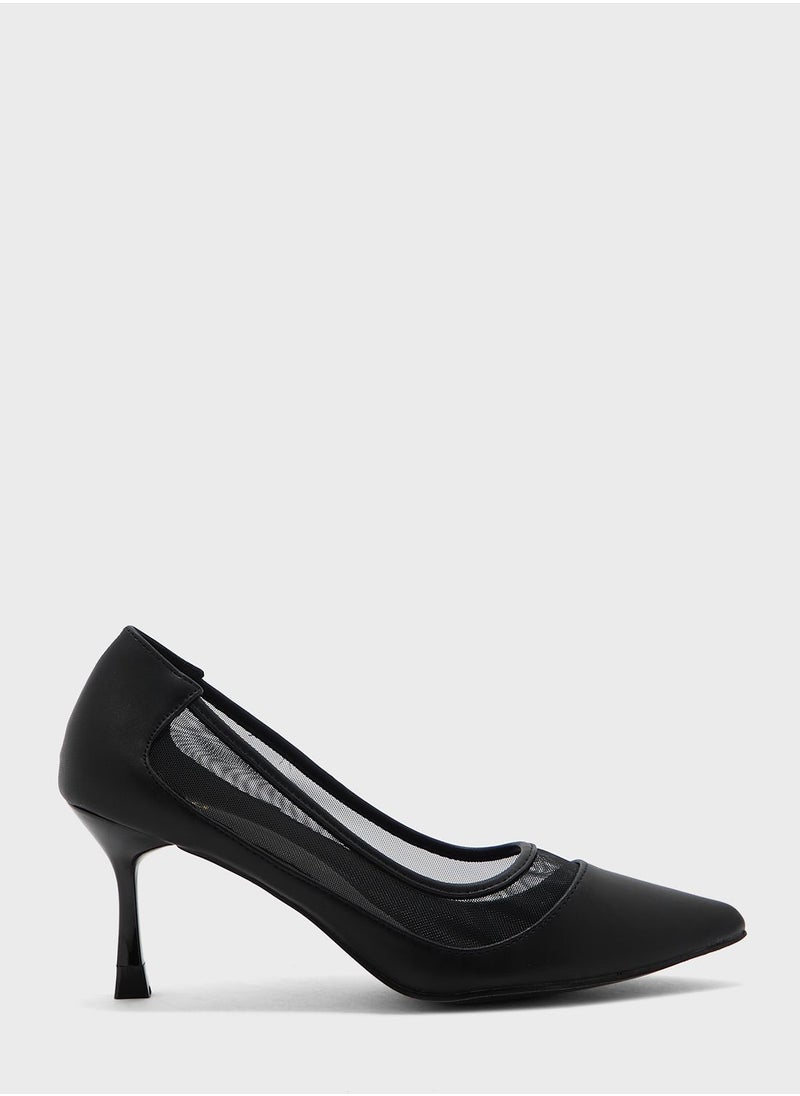 ELLA Faux Suede Sheer Trim Pointed Pump  - Image 1