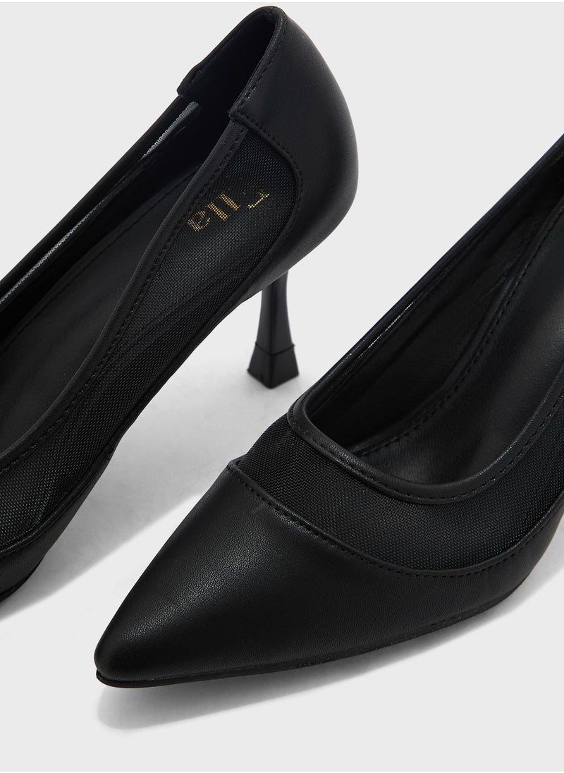 ELLA Faux Suede Sheer Trim Pointed Pump  - Image 4