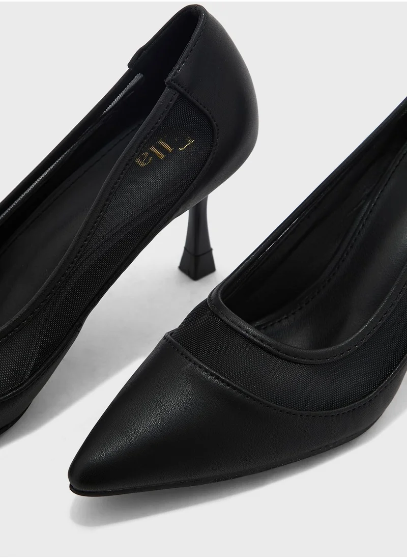 ELLA Faux Suede Sheer Trim Pointed Pump