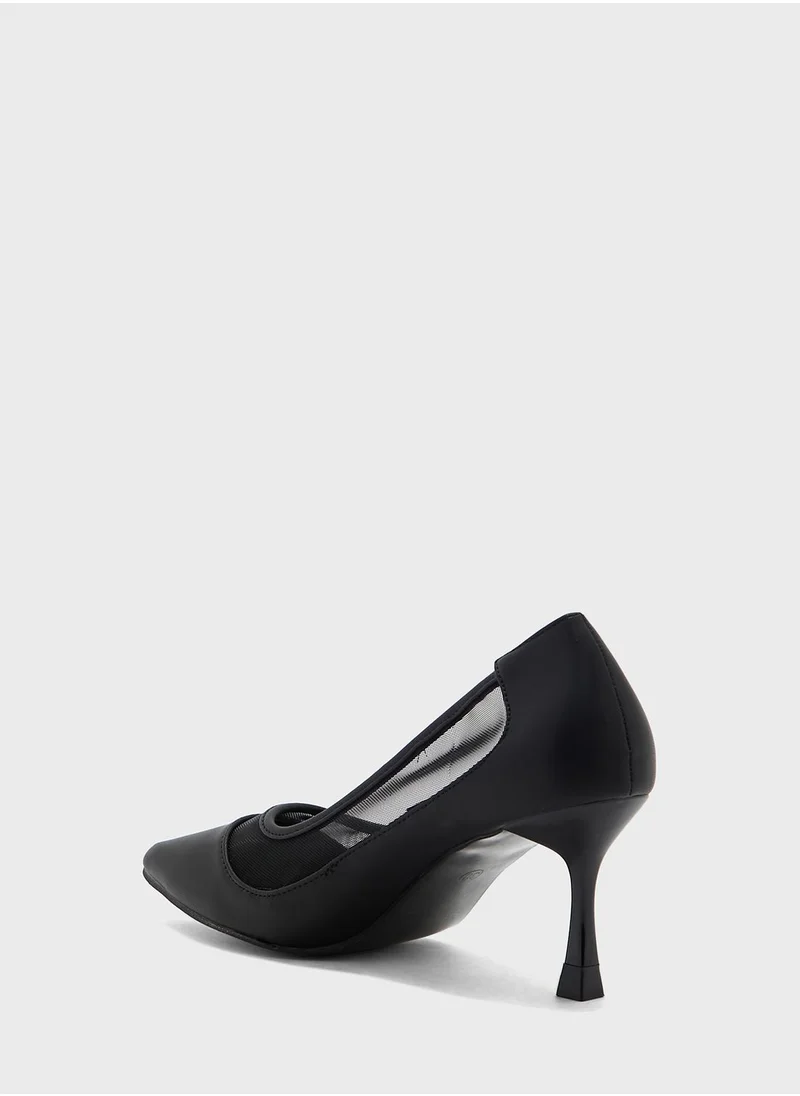 ELLA Faux Suede Sheer Trim Pointed Pump