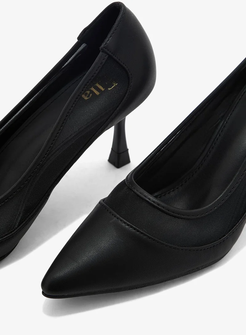 Ella Black Faux Suede Sheer Trim Pointed Pump for Women | Best Price UAE