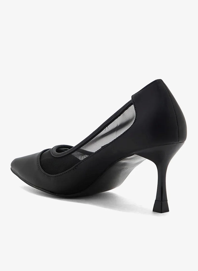 Ella Black Faux Suede Sheer Trim Pointed Pump for Women | Best Price UAE