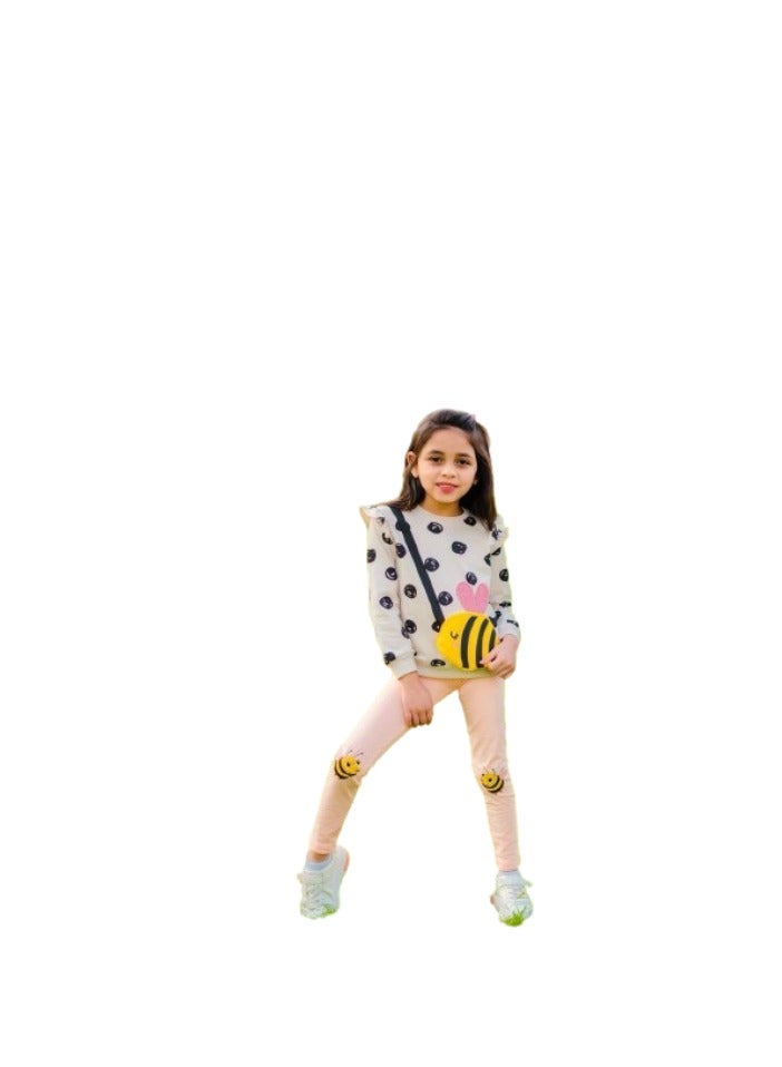 Girls' beige T-shirt and Simone pants set