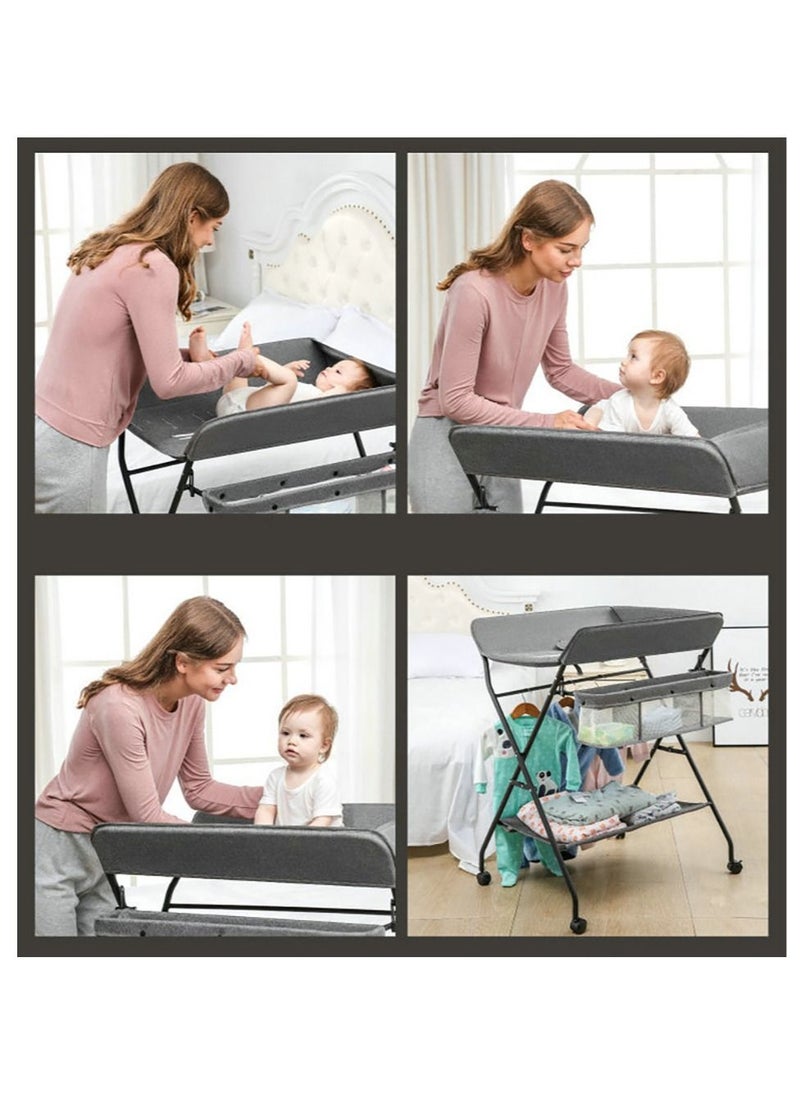 Baby Diaper Table, Portable Baby Changing Table With Wheels, Folding Diaper Station Nursery Organizer