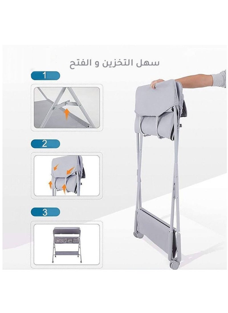 Baby Diaper Table, Portable Baby Changing Table With Wheels, Folding Diaper Station Nursery Organizer