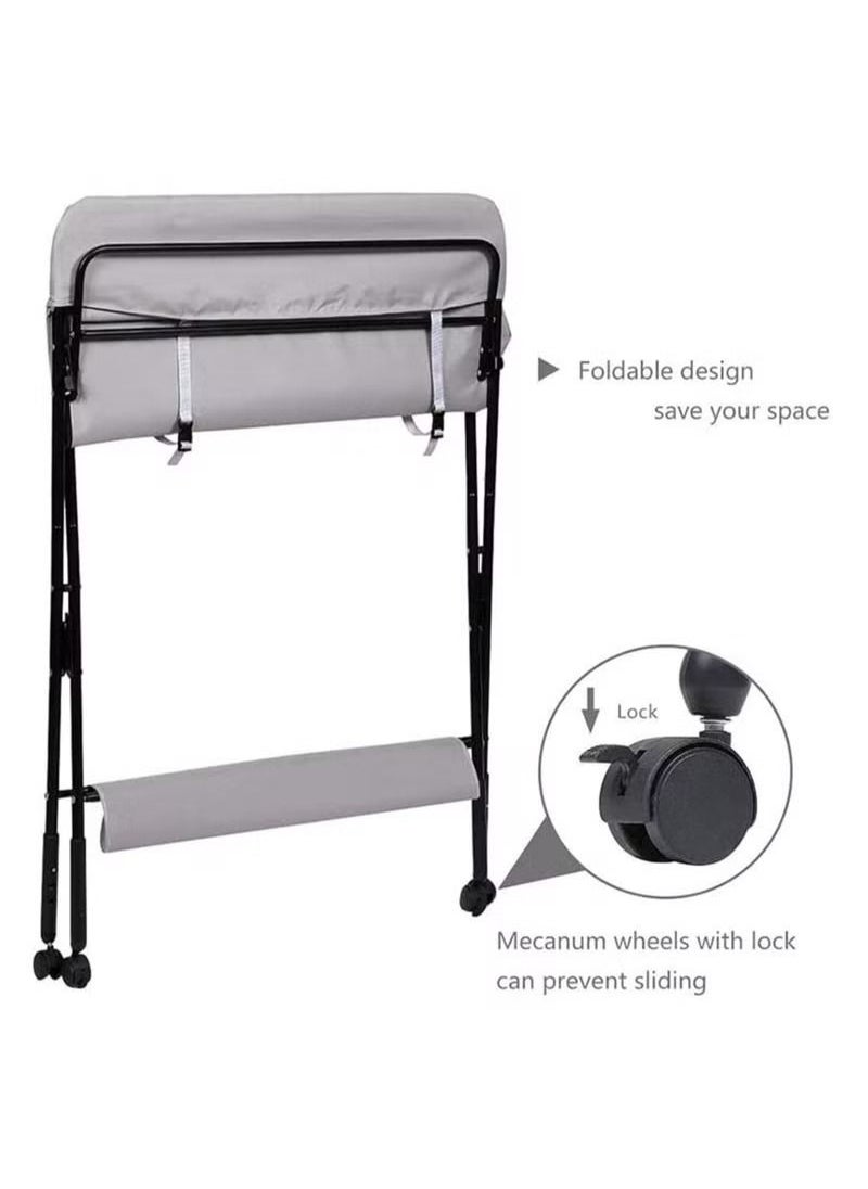 Baby Diaper Table, Portable Baby Changing Table With Wheels, Folding Diaper Station Nursery Organizer