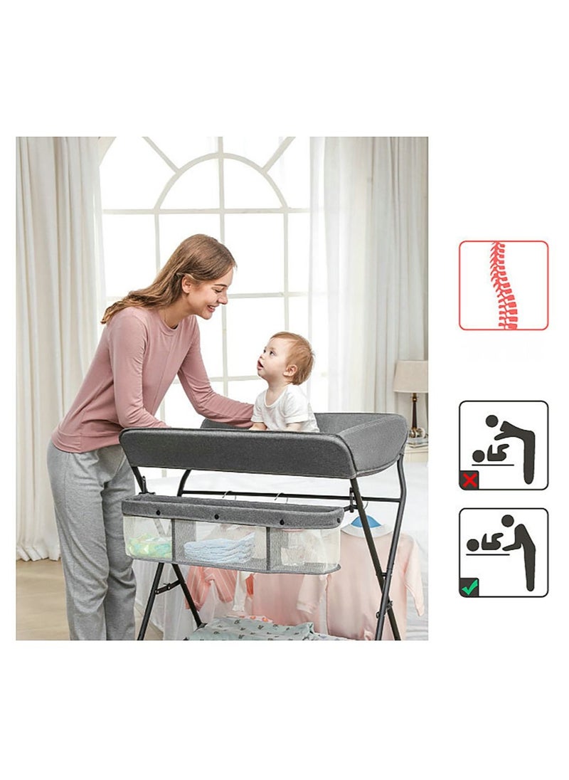 Baby Diaper Table, Portable Baby Changing Table With Wheels, Folding Diaper Station Nursery Organizer