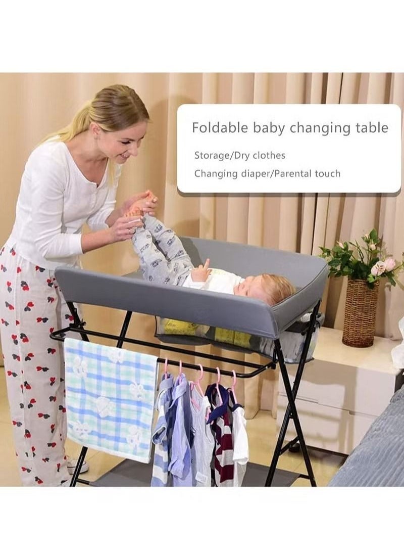 Baby Diaper Table, Portable Baby Changing Table With Wheels, Folding Diaper Station Nursery Organizer