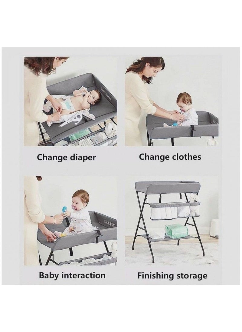 Baby Diaper Table, Portable Baby Changing Table With Wheels, Folding Diaper Station Nursery Organizer