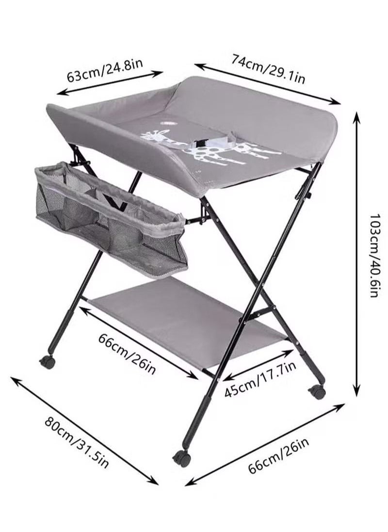 Baby Diaper Table, Portable Baby Changing Table With Wheels, Folding Diaper Station Nursery Organizer