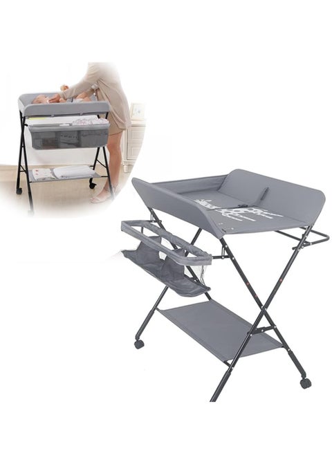 Baby Diaper Table, Portable Baby Changing Table With Wheels, Folding Diaper Station Nursery Organizer
