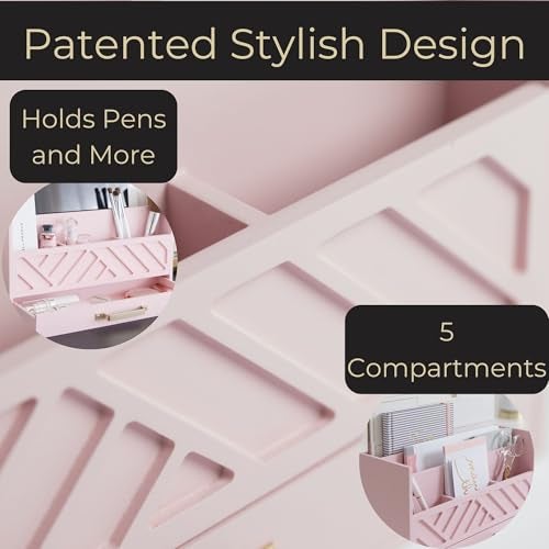BLU MONACO Pink Wooden Desk Organizer with Storage Drawer and Gold Handle – Cute Office Supplies Holder – Mail Storage for Desktop at Home, Office, or Workspace - Image 5