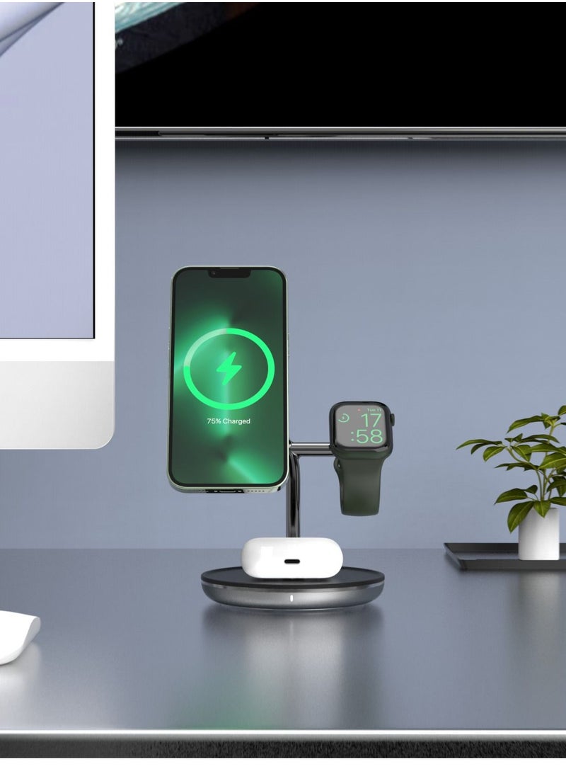 ADAM ELEMENTS - OMNIA M3+ Magnetic 3-in-1 Wireless Charging Station.33W PD/QC Adapter included.Certified by an Apple Made for Watch (MFW) certificate,Safe Power Supply. Foreign Objects Detection..3YRS WARRANTY. - Image 1