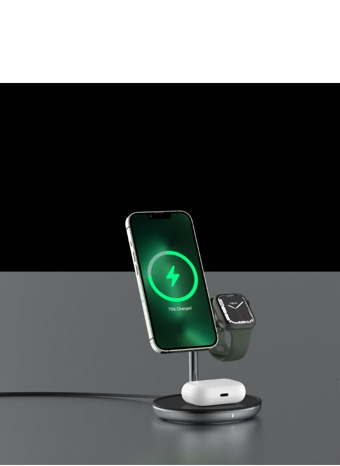 ADAM ELEMENTS - OMNIA M3+ Magnetic 3-in-1 Wireless Charging Station.33W PD/QC Adapter included.Certified by an Apple Made for Watch (MFW) certificate,Safe Power Supply. Foreign Objects Detection..3YRS WARRANTY. - Image 1