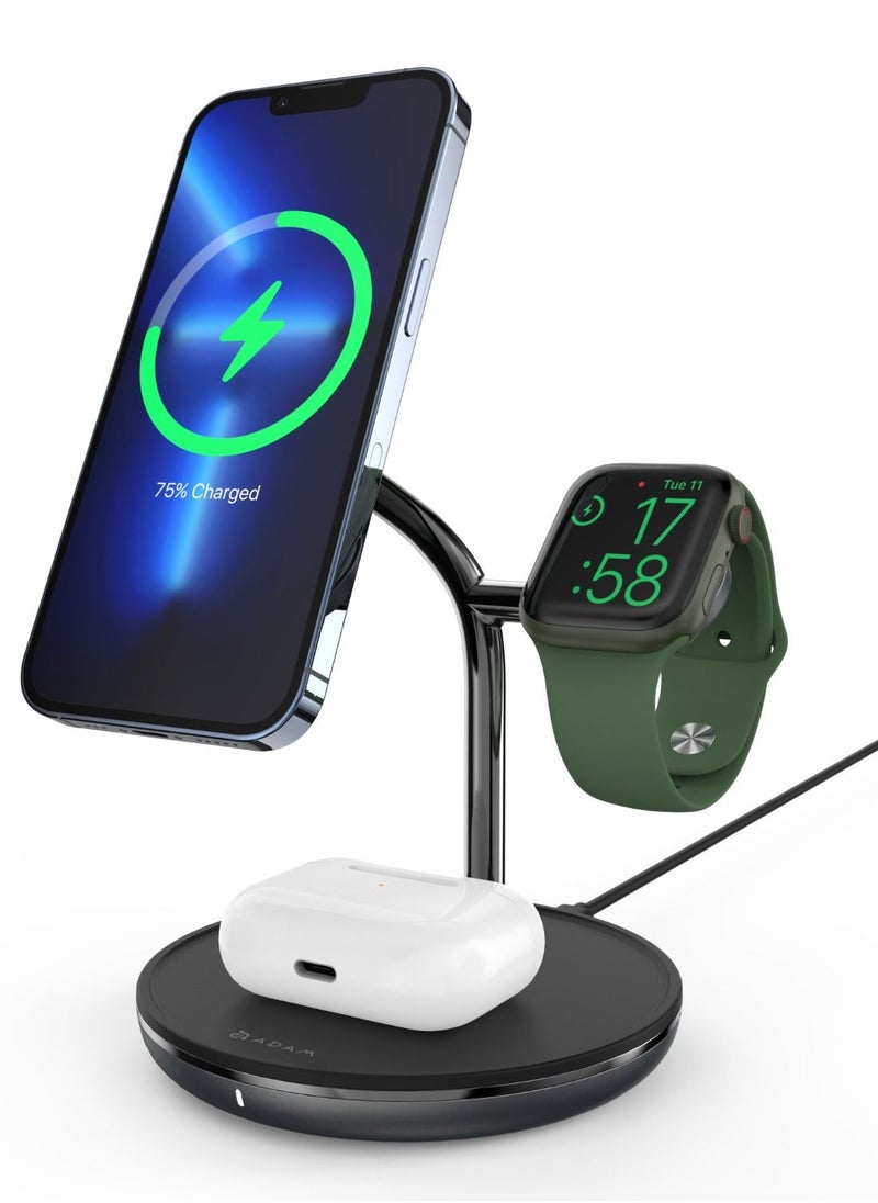 ADAM ELEMENTS - OMNIA M3+ Magnetic 3-in-1 Wireless Charging Station.33W PD/QC Adapter included.Certified by an Apple Made for Watch (MFW) certificate,Safe Power Supply. Foreign Objects Detection..3YRS WARRANTY. - Image 1