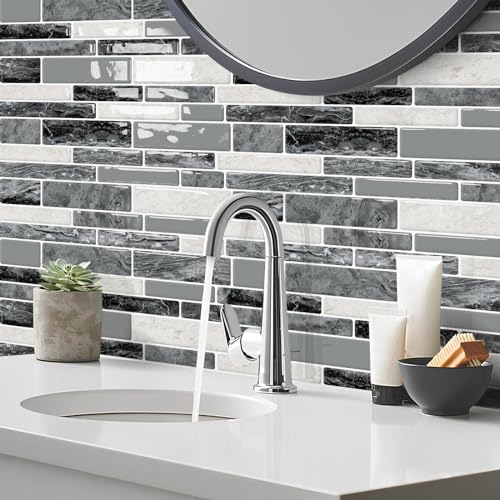 DEWOO Peel and Stick Backsplash 3D Self Adhesive Wall Tiles for Kitchen Bathroom,Marble Gray (10-Sheet, 12"×12") - Image 2
