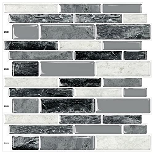 DEWOO Peel and Stick Backsplash 3D Self Adhesive Wall Tiles for Kitchen Bathroom,Marble Gray (10-Sheet, 12"×12") - Image 1