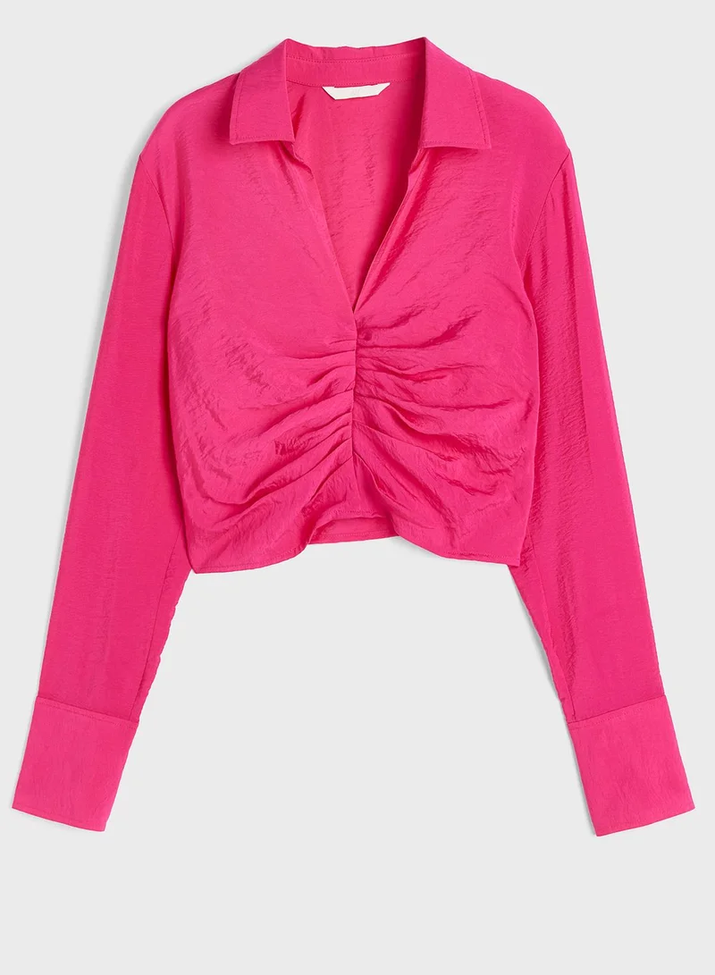 H&M Ruched Polo Neck Top