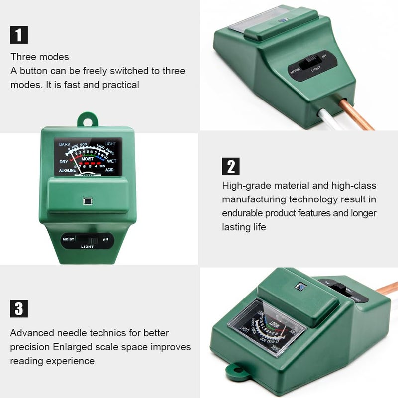 SONKIR SONKIR Soil pH Meter, MS02 3-in-1 Soil Moisture/Light/pH Tester Gardening Tool Kits for Plant Care, Great for Garden, Lawn, Farm, Indoor & Outdoor Use (Green), 2 Packs  - Image 3