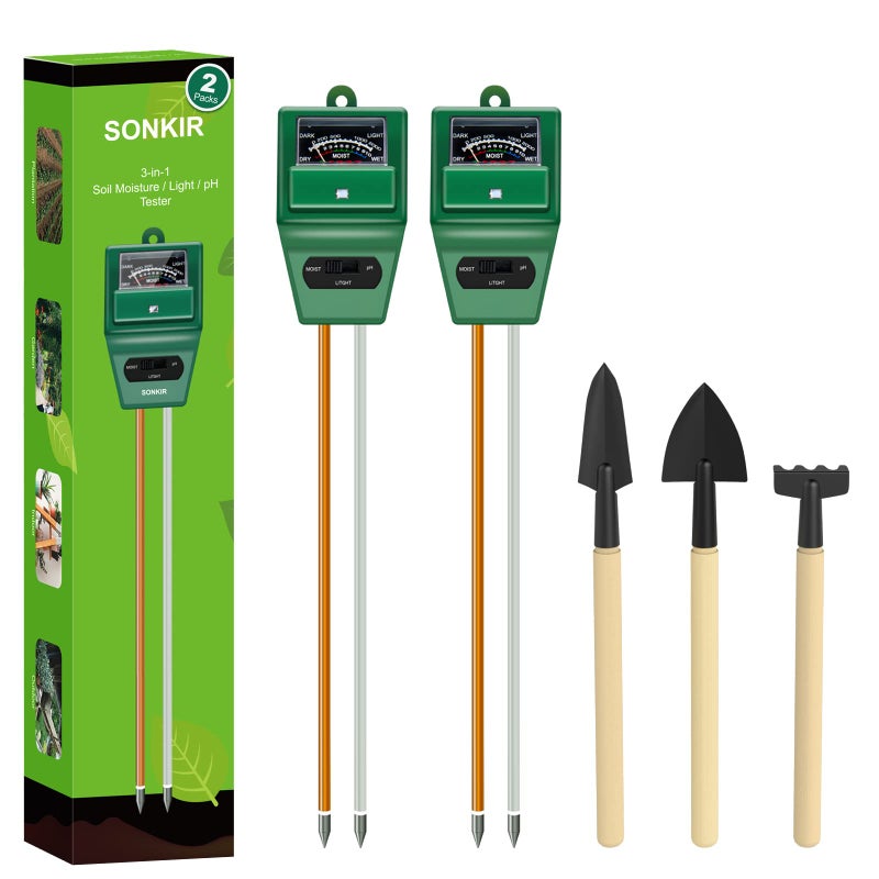 SONKIR SONKIR Soil pH Meter, MS02 3-in-1 Soil Moisture/Light/pH Tester Gardening Tool Kits for Plant Care, Great for Garden, Lawn, Farm, Indoor & Outdoor Use (Green), 2 Packs  - Image 1