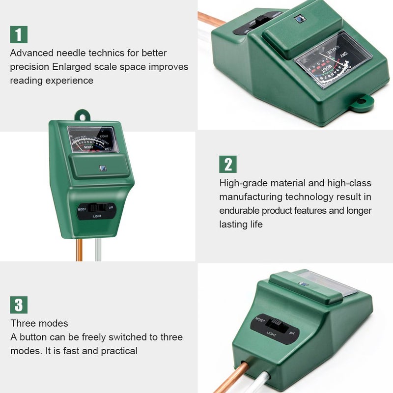 SONKIR SONKIR Soil pH Meter, MS02 3-in-1 Soil Moisture/Light/pH Tester Gardening Tool Kits for Plant Care, Great for Garden, Lawn, Farm, Indoor & Outdoor Use (Green), 2 Packs  - Image 5