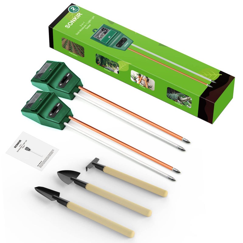 SONKIR SONKIR Soil pH Meter, MS02 3-in-1 Soil Moisture/Light/pH Tester Gardening Tool Kits for Plant Care, Great for Garden, Lawn, Farm, Indoor & Outdoor Use (Green), 2 Packs  - Image 4