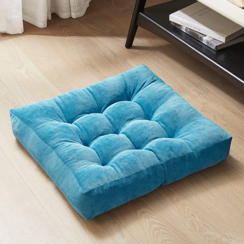 Degrees of Comfort Degrees of Comfort Meditation Floor Pillow Square Large Pillows Seating for Adults Tufted Corduroy Thick Cushion for Living Room Tatami Turquoise 22x22 Inch