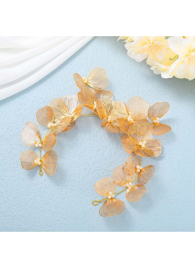 Catery Catery Flower Bridal Hair Vine Headband Gold Headpiece Floral Wedding Hairpiece Accessories for Brides and Women  - Image 4