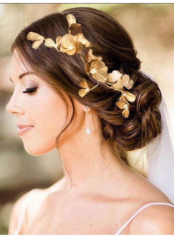 Catery Catery Flower Bridal Hair Vine Headband Gold Headpiece Floral Wedding Hairpiece Accessories for Brides and Women  - Image 3