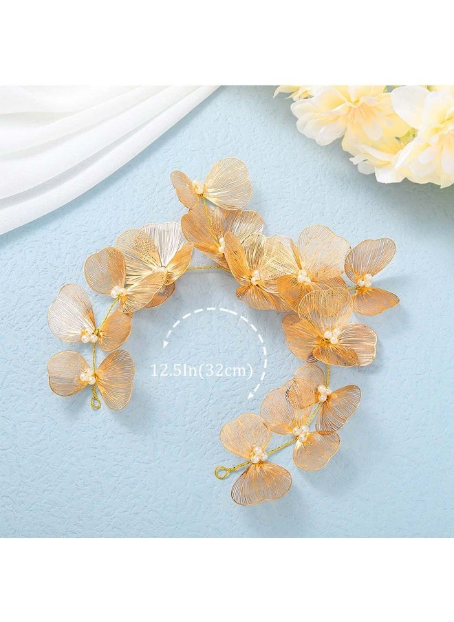 Catery Catery Flower Bridal Hair Vine Headband Gold Headpiece Floral Wedding Hairpiece Accessories for Brides and Women  - Image 2