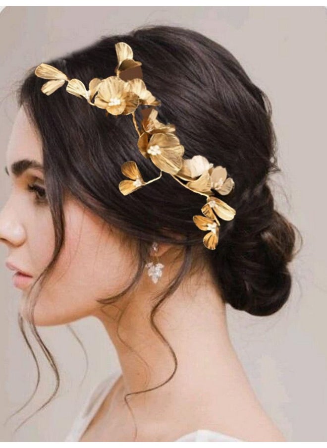 Catery Catery Flower Bridal Hair Vine Headband Gold Headpiece Floral Wedding Hairpiece Accessories for Brides and Women  - Image 1