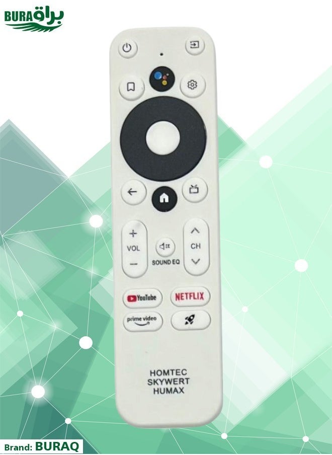 BURAQ - Android TV Box Remote - Replacement Remote Control Compatible For Hometech, Humax, and Sky Worth Android TV Box with Prime Video, YouTube & Netflix Smart Keys - White - Image 1