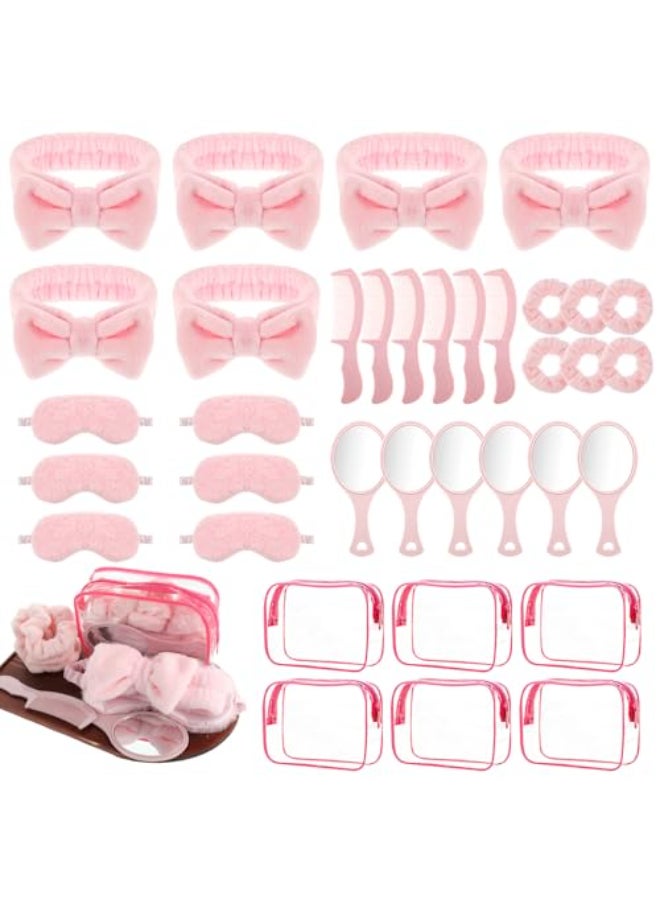 Rainmae 36 Set Spa Sleepover Party Supplies for Girls Pink Spa Headbands Sleep Eye Masks Velvet Hair Scrunchies Organizer Bags Mirrors Combs - Image 1