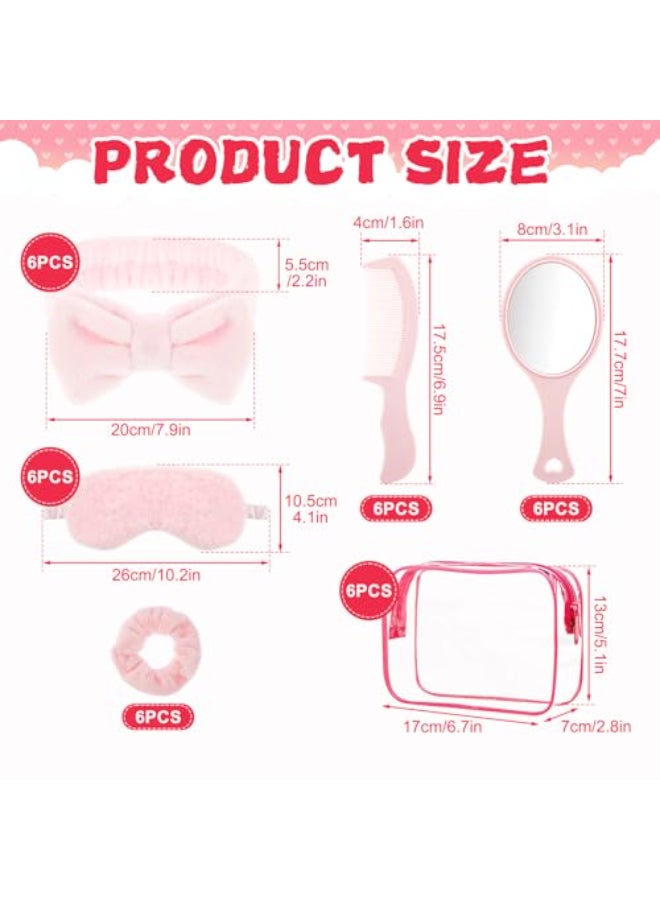 Rainmae 36 Set Spa Sleepover Party Supplies for Girls Pink Spa Headbands Sleep Eye Masks Velvet Hair Scrunchies Organizer Bags Mirrors Combs - Image 3