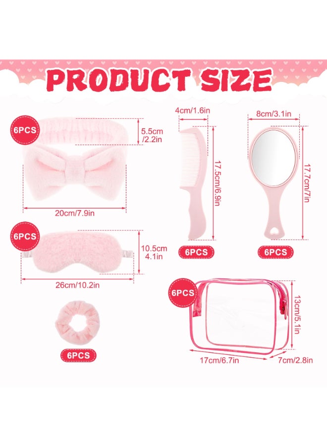 Rainmae 36 Set Spa Sleepover Party Supplies for Girls Pink Spa Headbands Sleep Eye Masks Velvet Hair Scrunchies Organizer Bags Mirrors Combs - Image 4