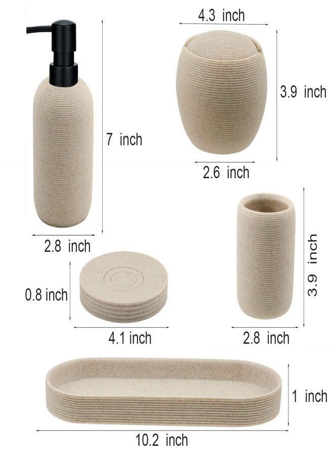 Aksipo Beige Resin Bathroom Accessory Set, 5 Pcs Bathroom Accessories Set with Lotion Dispenser,Soap Dish,Toothbrush Holder,Vanity Tray,Qtip Holder Dispenser, Modern Bathroom Decor and Housewarming Gift Set - Image 5