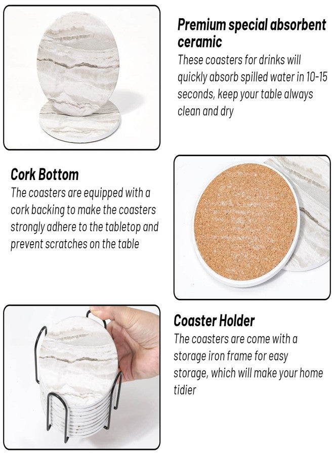 Caffox Coasters Set of 10, Absorbent Drink Coasters with Holder, Marble Style Ceramic Coaster for Wooden Table, Home Decor, 4 Inches(Griege) - Image 5