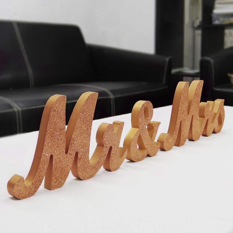 BLOOBLOOMAX Wooden Mr and Mrs Sign  Rustic Mr. & Mrs. Letters Wedding Signs for Wedding Table  Miss Mr. Deroation for Photo Props/Party Table/Anniversary/Valentine's Day/Wedding & Engagement  Rose Golden - Image 1