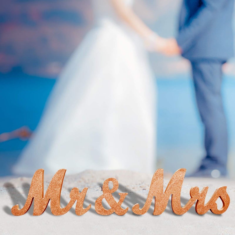 BLOOBLOOMAX Wooden Mr and Mrs Sign  Rustic Mr. & Mrs. Letters Wedding Signs for Wedding Table  Miss Mr. Deroation for Photo Props/Party Table/Anniversary/Valentine's Day/Wedding & Engagement  Rose Golden - Image 4