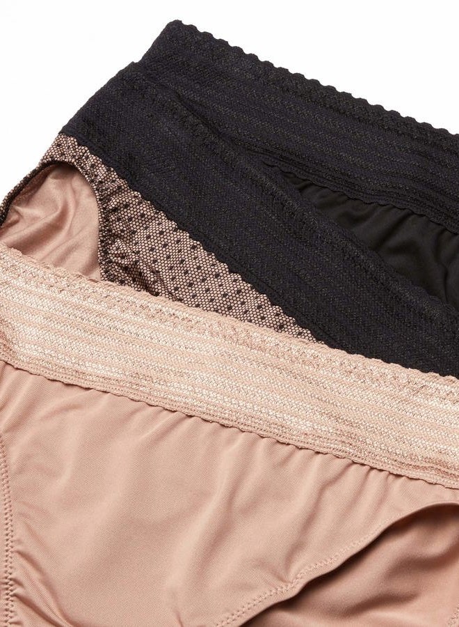 Warner's Women's Blissful Benefits Dig-Free Comfort Waistband with Lace Microfiber Hi-Cut 3-Pack 5109w, Black/Toasted Almond/Lace Dot, L - Image 3