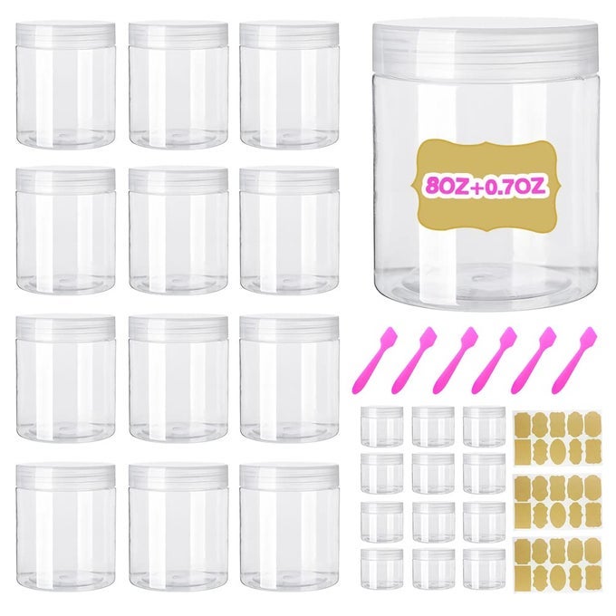 8OZ CLEAR PLASTIC JARS WITH LIDS 8 OZ PLASTIC CONTAINERS WITH LIDS 20G SAMPLE CONTAINERS SET OF 24 AIRTIGHT CONTAINER FOR LIP SCRUB BODY BUTTERS CREAM SLIME CRAFT STORAGE