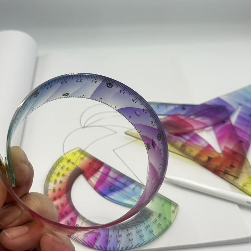 Set Of 4 Multicolor Bendable Flexible Rulers 11.81 Inch Straight Triangular Protractor Set - Image 3