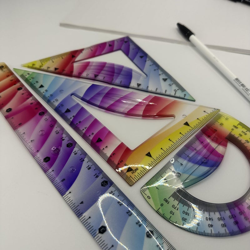 Set Of 4 Multicolor Bendable Flexible Rulers 11.81 Inch Straight Triangular Protractor Set - Image 4