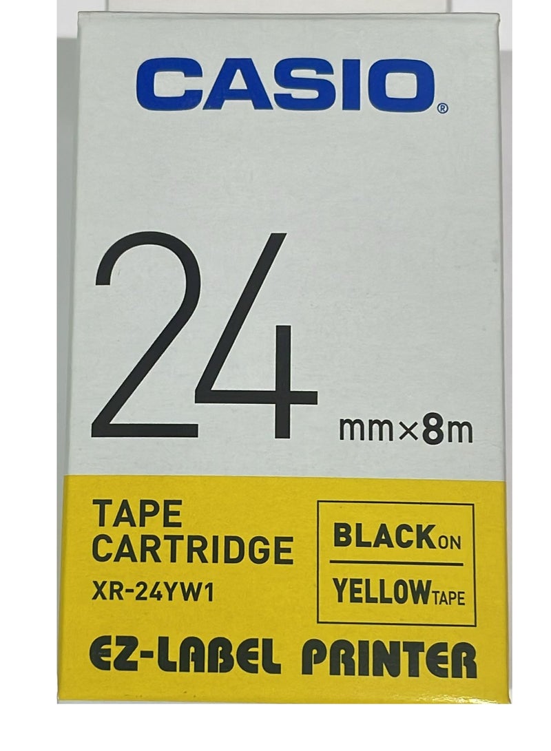 Casio tape cartridge black on yellow tape XR-24YW1