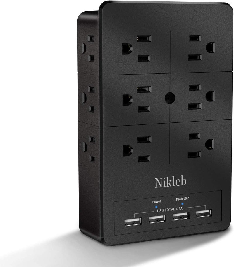 Nikleb Surge Protector Wall Charger, 12 Wide AC Outlets Power Strip, 4 Ports USB Charging Blocks, Multiple Plug Adapter Wall Mount, Plug Extender Heavy Duty, Outlet Splitter for Home, Office Supplies - Image 1
