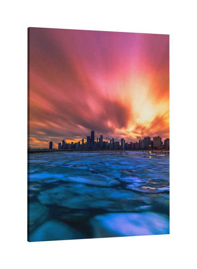 RKN Sky Ice Sunset Printed Framed Canvas Wall Art Purple/Blue/Yellow 60 x 80centimeter - Image 1