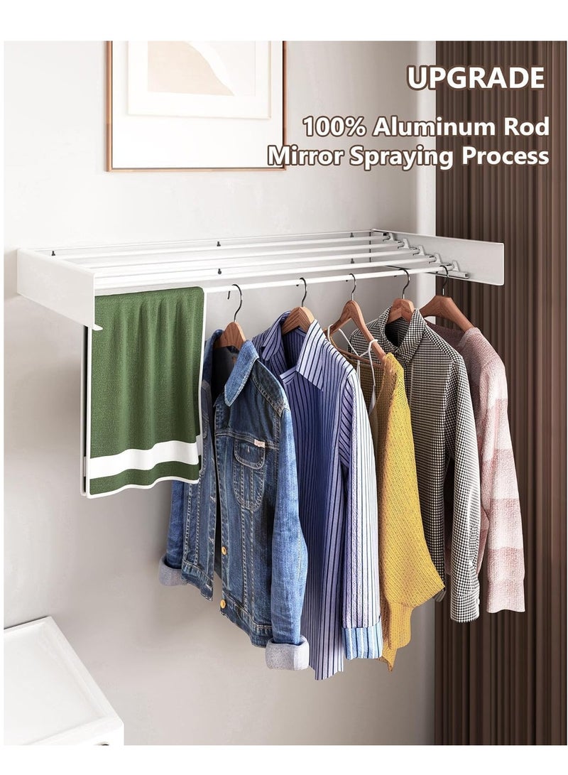 Arabest Laundry Drying Rack Collapsible, Wall Mounted Drying Rack, Clothes Drying Rack, Retractable Drying Rack, 5 Aluminum Rods, 60 lb Capacity, for Indoor & Outdoor Organization (White) - Image 3