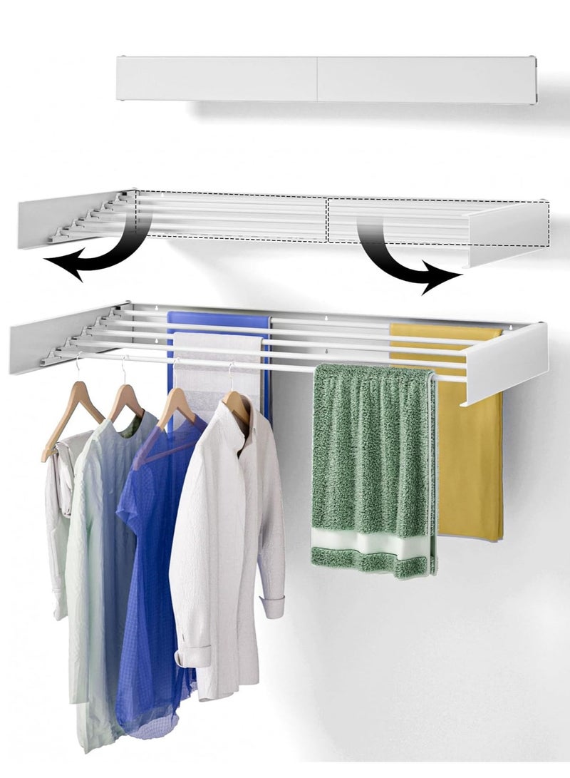 Arabest Laundry Drying Rack Collapsible, Wall Mounted Drying Rack, Clothes Drying Rack, Retractable Drying Rack, 5 Aluminum Rods, 60 lb Capacity, for Indoor & Outdoor Organization (White) - Image 1